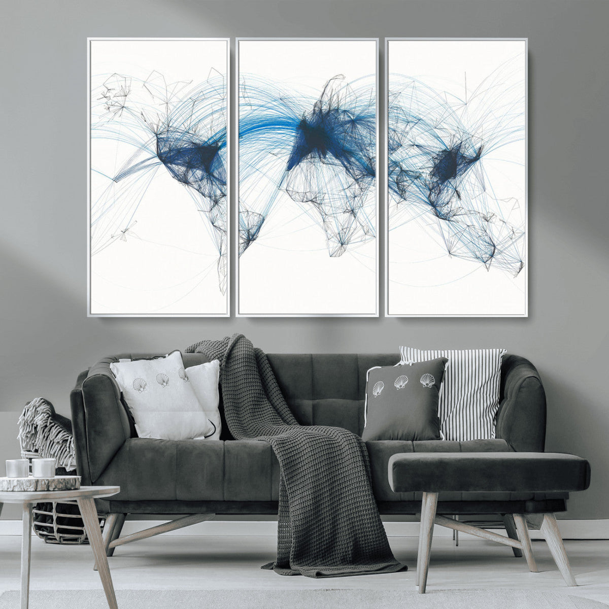 Flight Route Map Wall Art Canvas Print, Abstract Air Traffic
