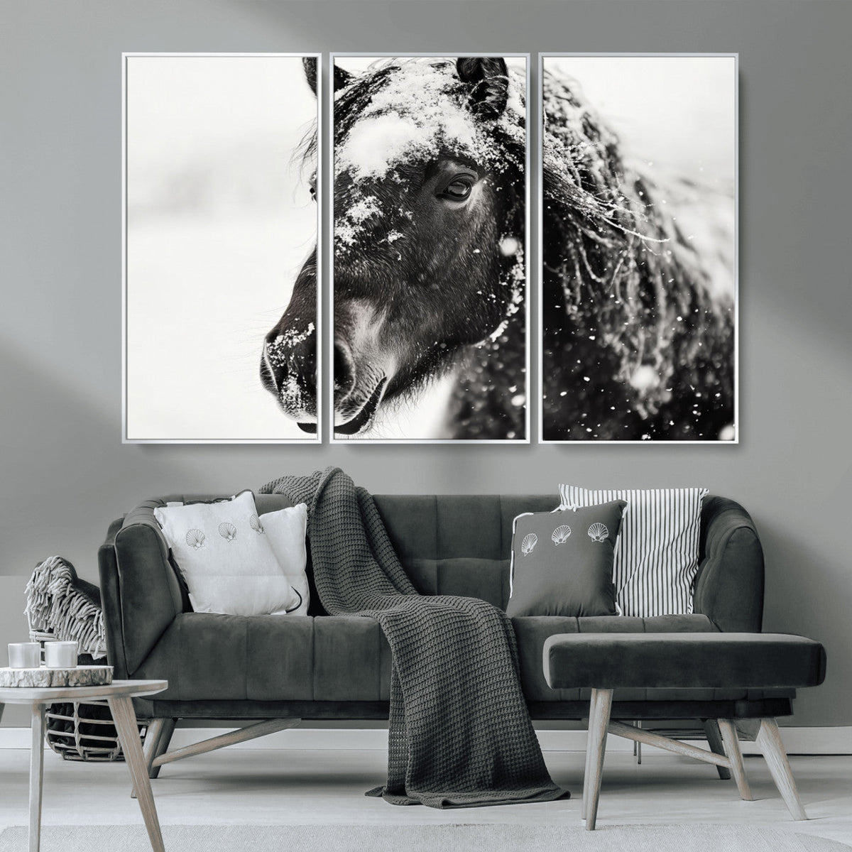 Framed Black and White Horse Wall Art | Ready to Hang and