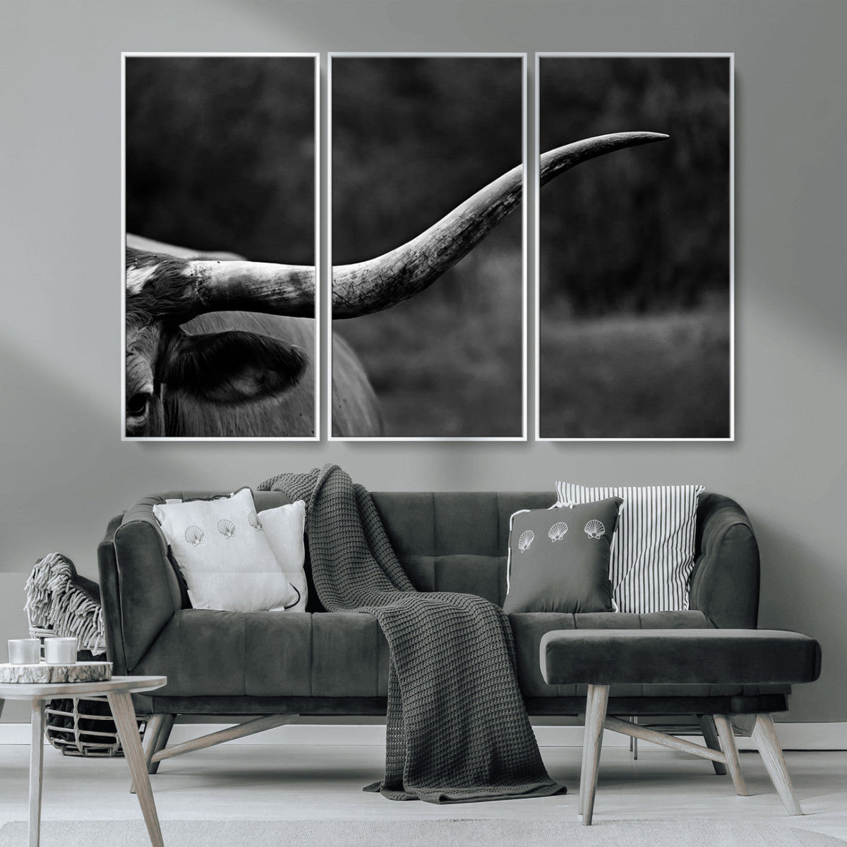 Cow Longhorn Wall Art | Black and White Print | Ready to