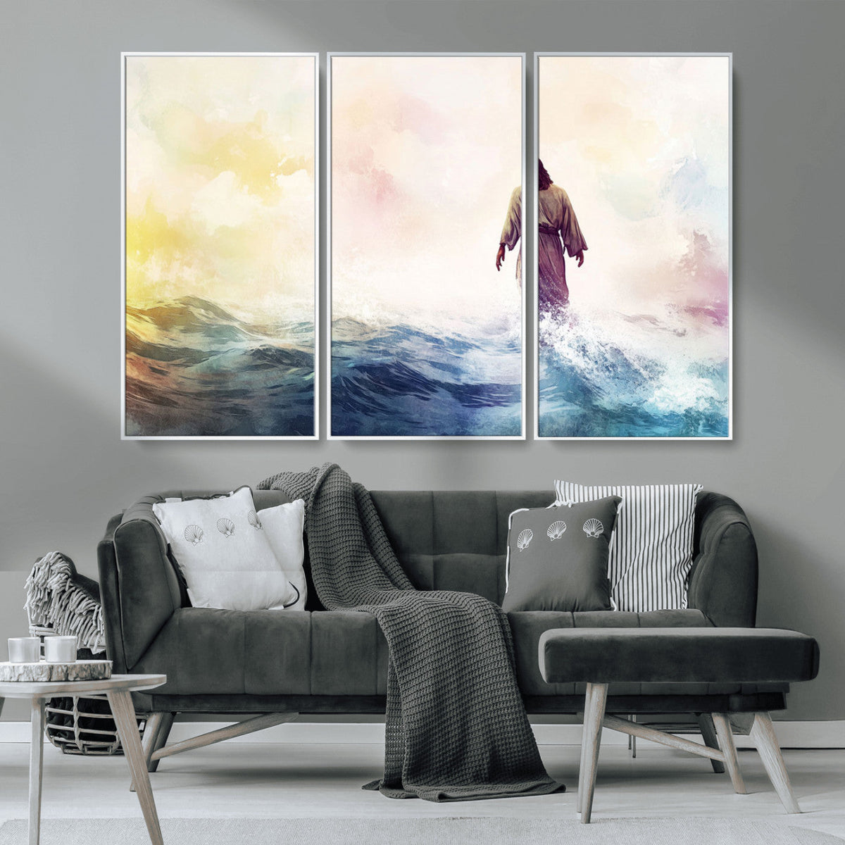 Watercolor Jesus Walking on Water Canvas Print, Christian