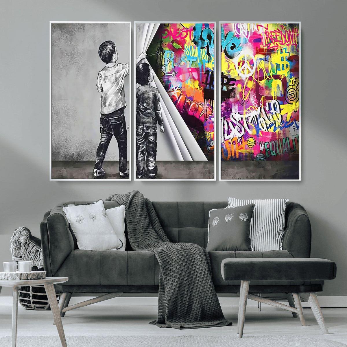 Banksy Print - Street Art Canvas Wall Art - Kids Revealing