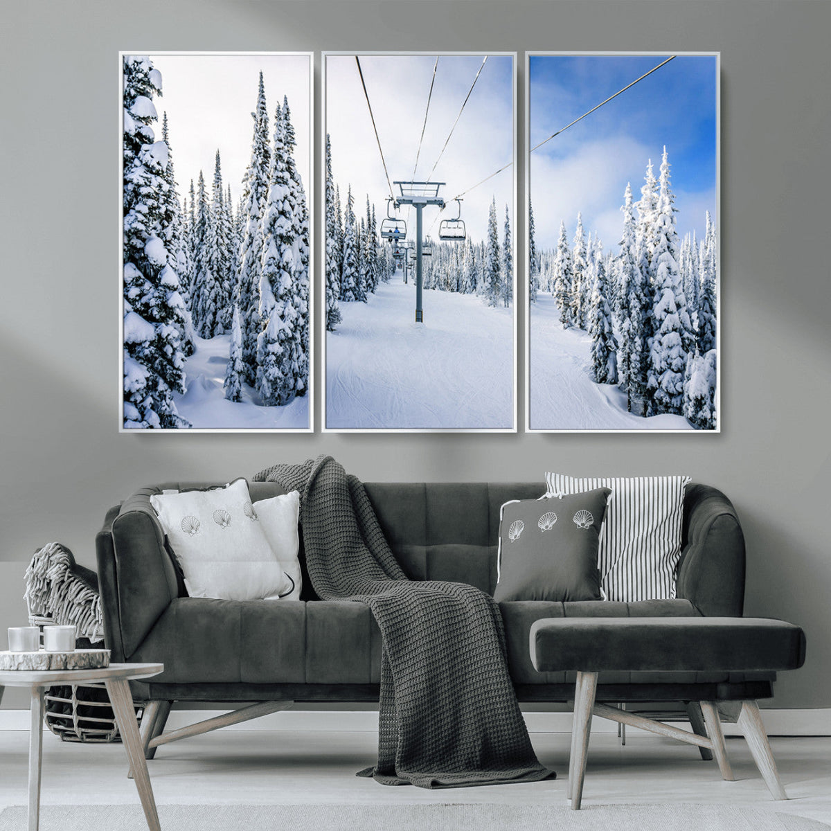 Winter Ski Lift Wall Art Print - Landscape Wall Art | Snowy