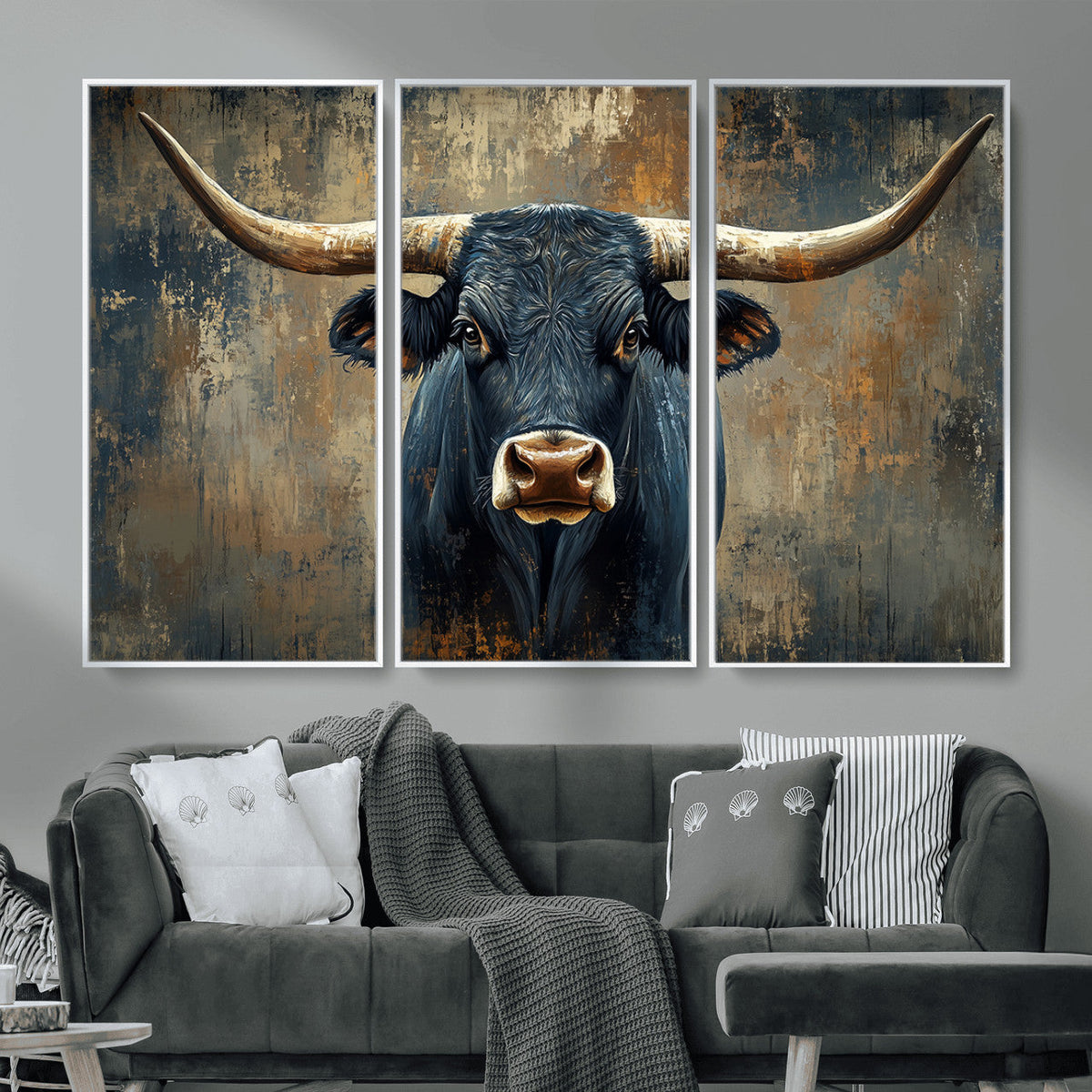 Texas Western Wall Art Canvas Print - Abstract Cow Longhorn