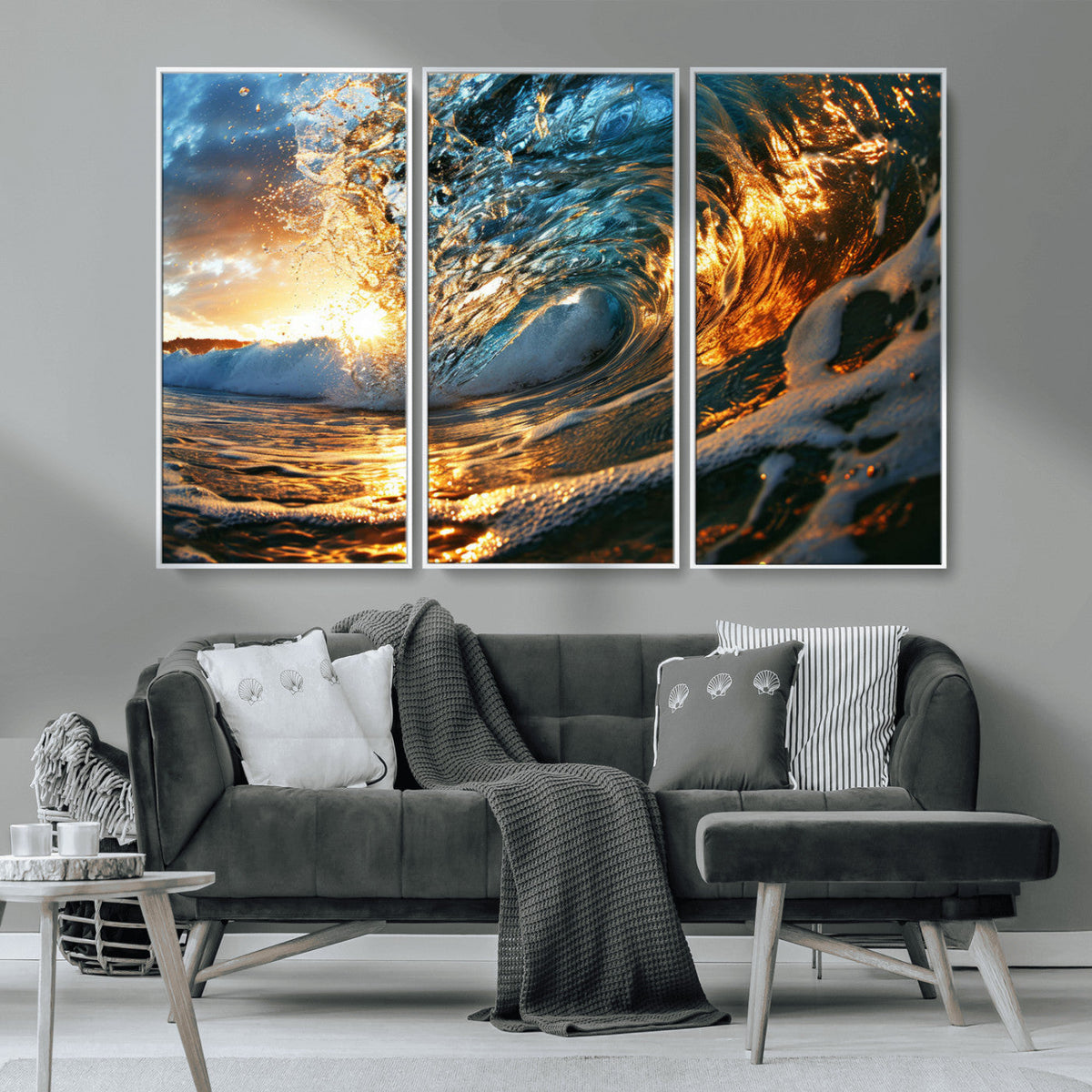 Ocean Wave at Sunset Canvas Wall Art – Vibrant Coastal Beach
