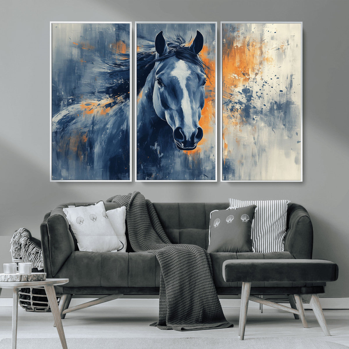 Abstract Blue Horse Wall Art Print Canvas | Horse Wall Art