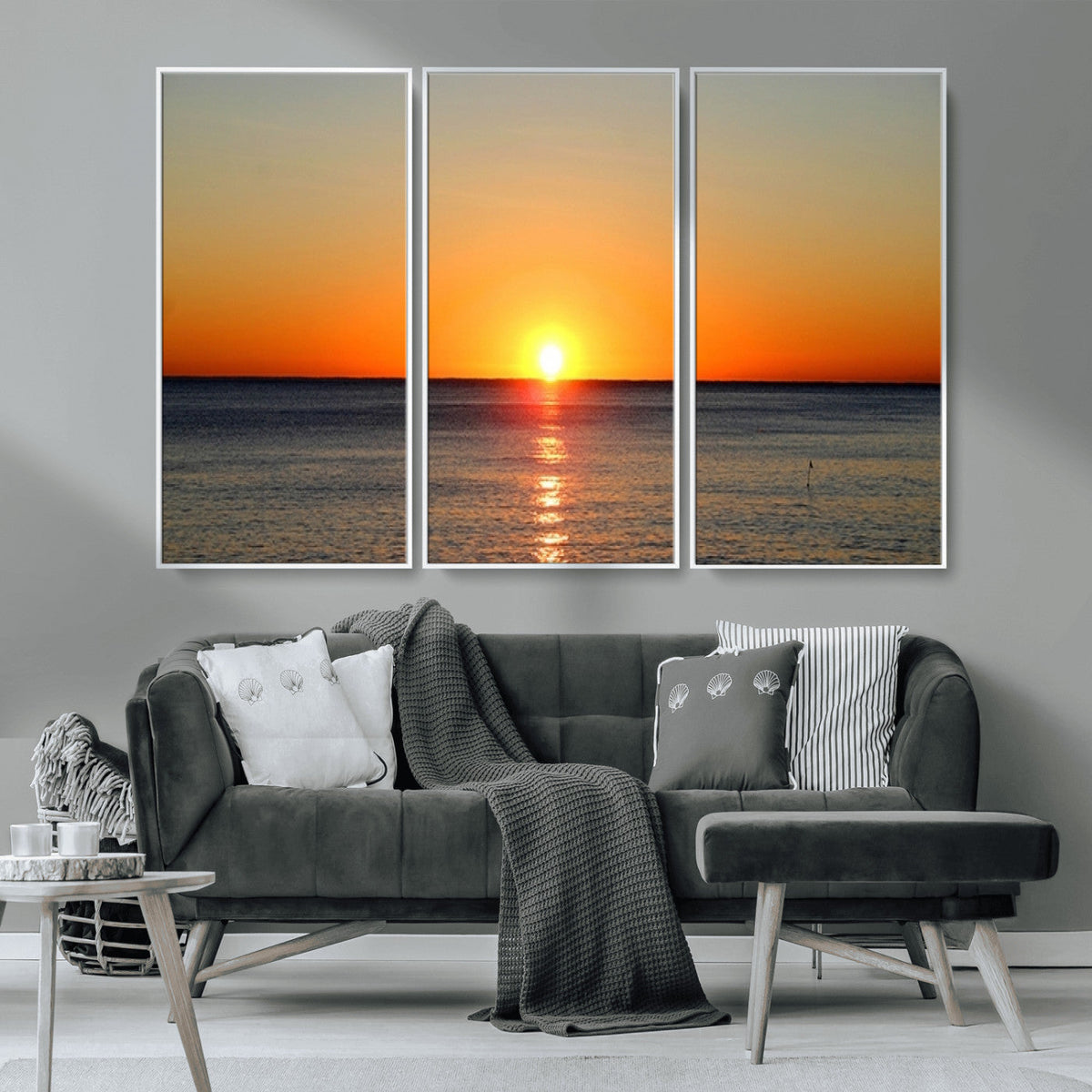 Golden Horizon Sunset Over Ocean Wall Art Canvas Print –