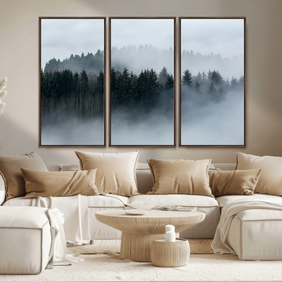 Autumn and Misty Trees in the Forest Wall Art Canvas Print,
