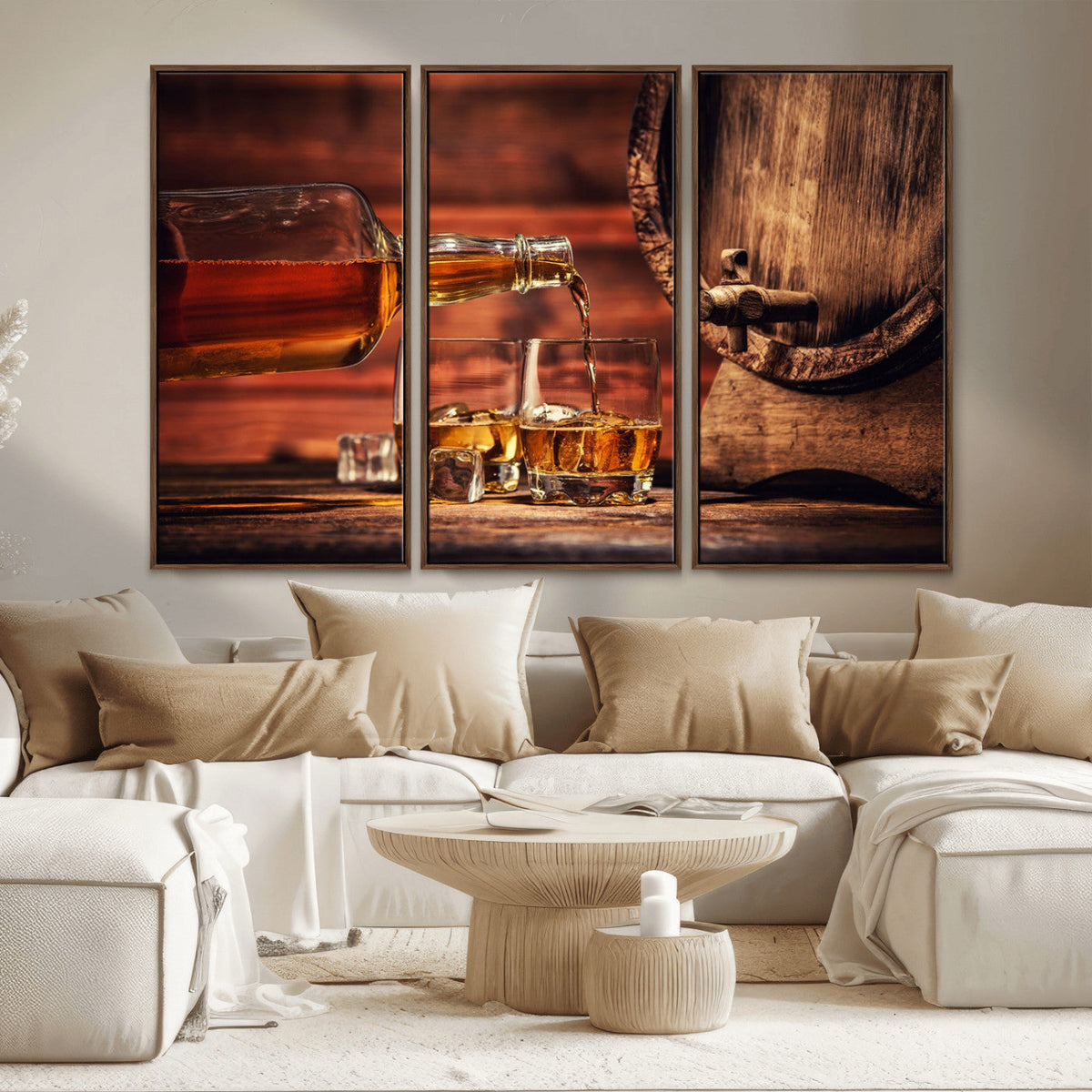 Whiskey and Cigar Canvas Wall Art | 3 Panel Bar Room Decor
