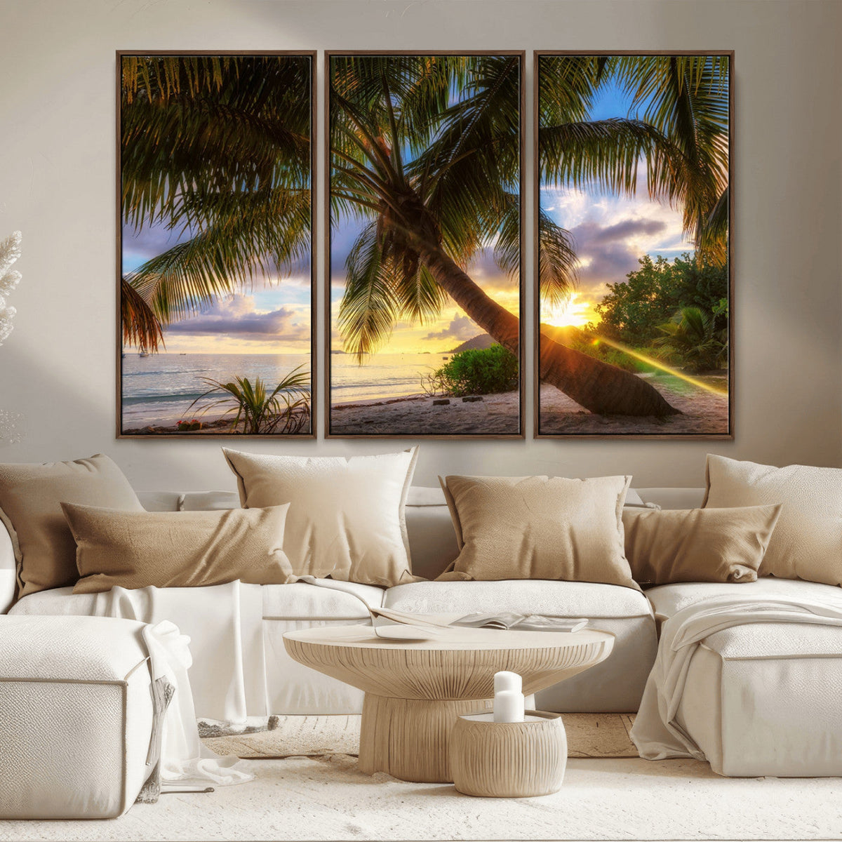 Tropical Island Sunset on the Beach Palms Wall Art Canvas