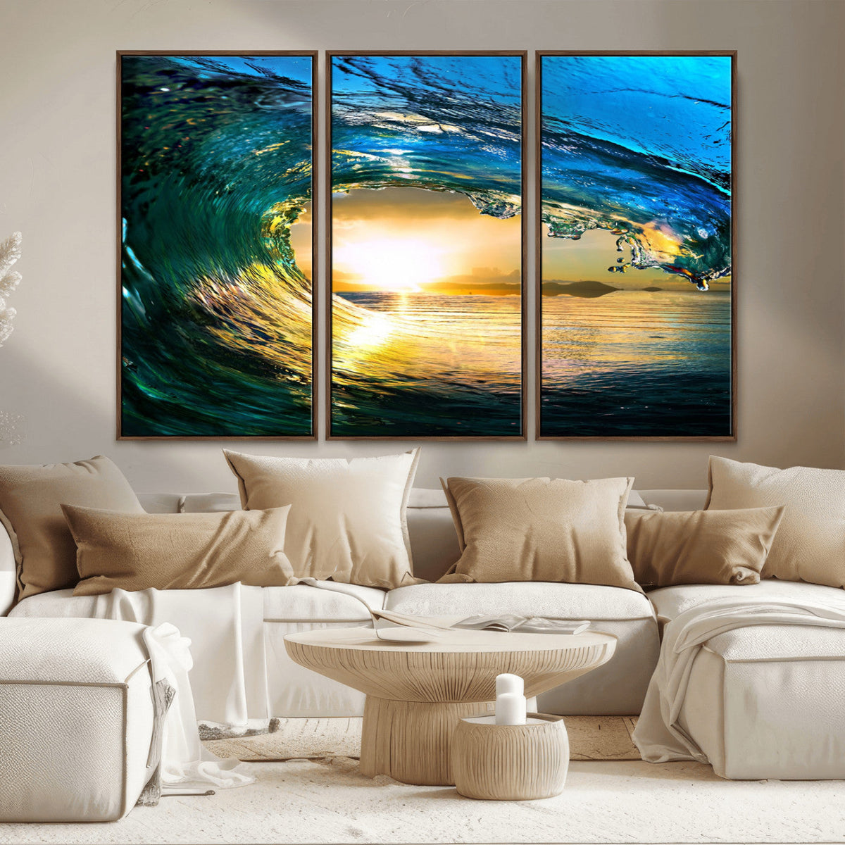 Ocean Wave at Sunset Canvas Art, Large Wall Print of Vibrant