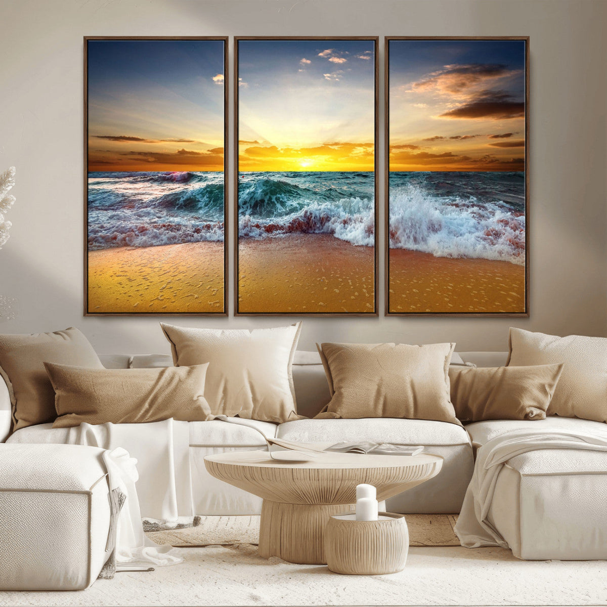 Golden Sunset Ocean Waves Wall Art Canvas Print – Multi