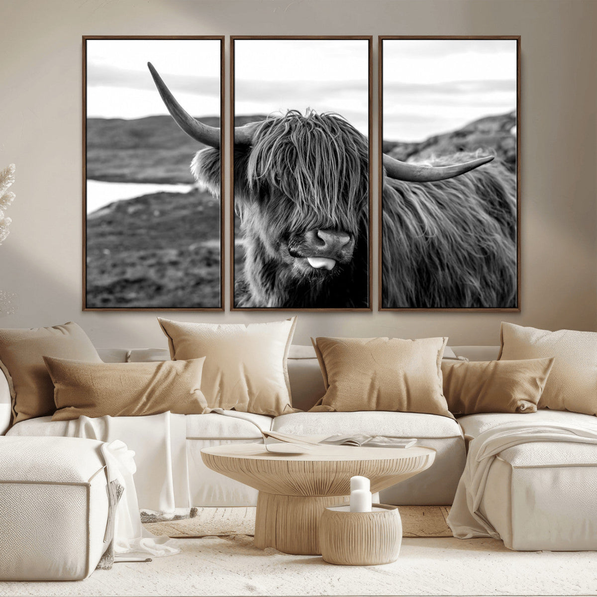 Longhorn Steer Canvas Print Wall Art, Highland Cow Canvas