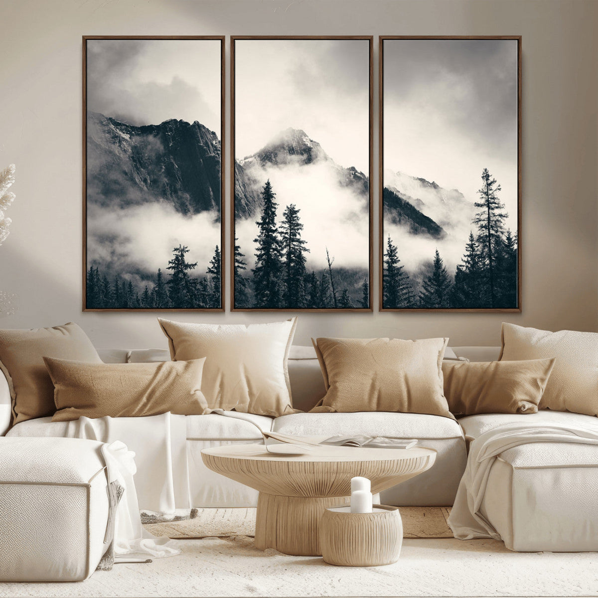 Large Foggy Mountain Forest Wall Art Canvas Print | Misty