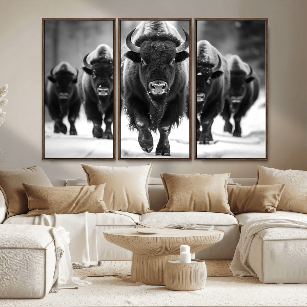 American Bison Art | Buffalo Herd Wall Art Canvas Print, BW