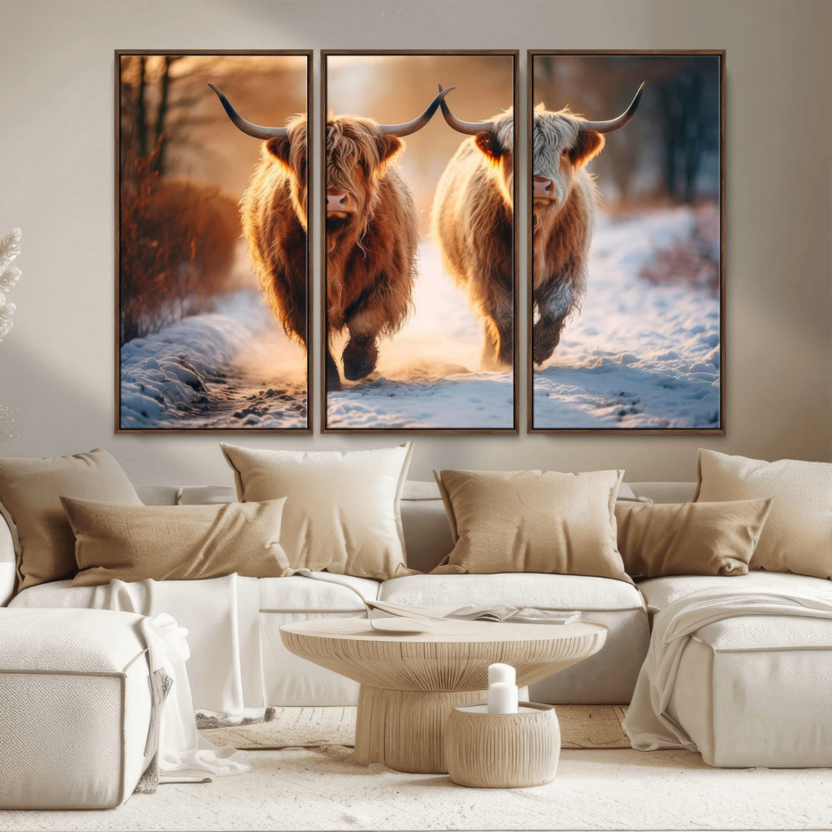 Scottish Highland Cow Horn Farm Wall Art Canvas Print
