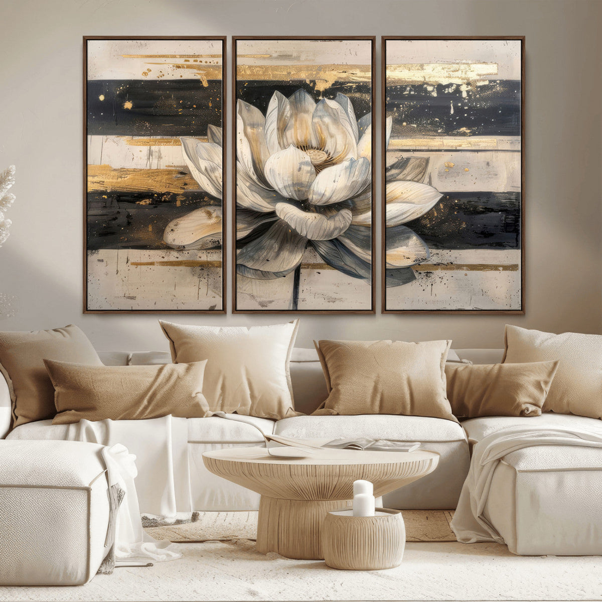 Lotus Flower Wall Art – Framed Abstract Floral Canvas