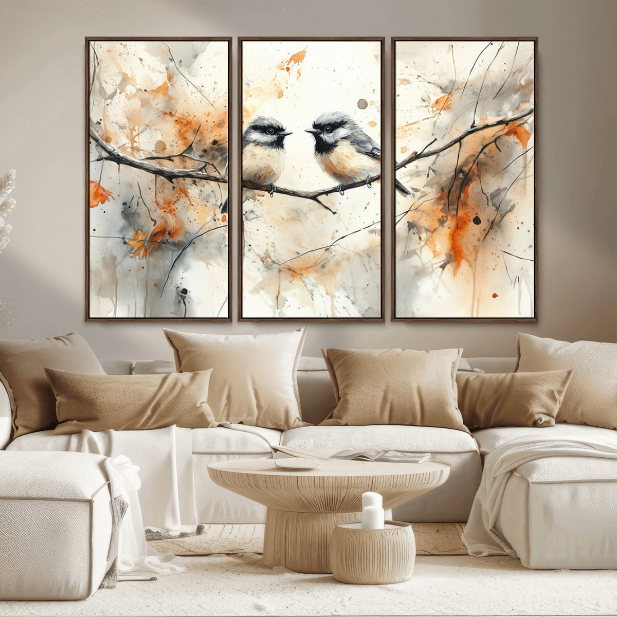 Abstract Watercolor Chickadee Bird Canvas Wall Art Print -