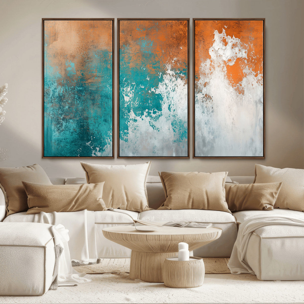 Vintage Abstract Print - Bold Teal and Orange Canvas Wall
