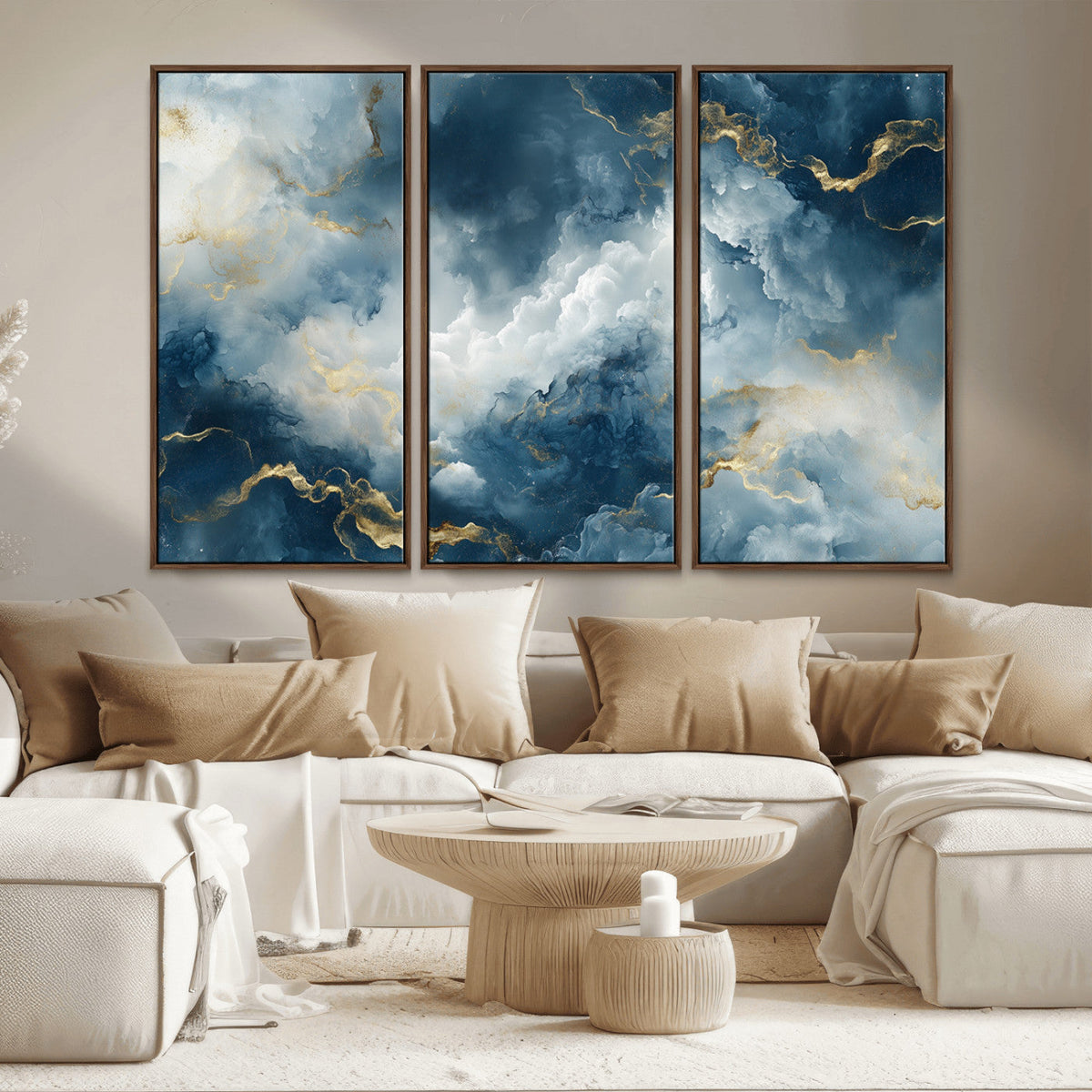 Large Abstract Print - Luxe Blue and Gold Abstract Canvas