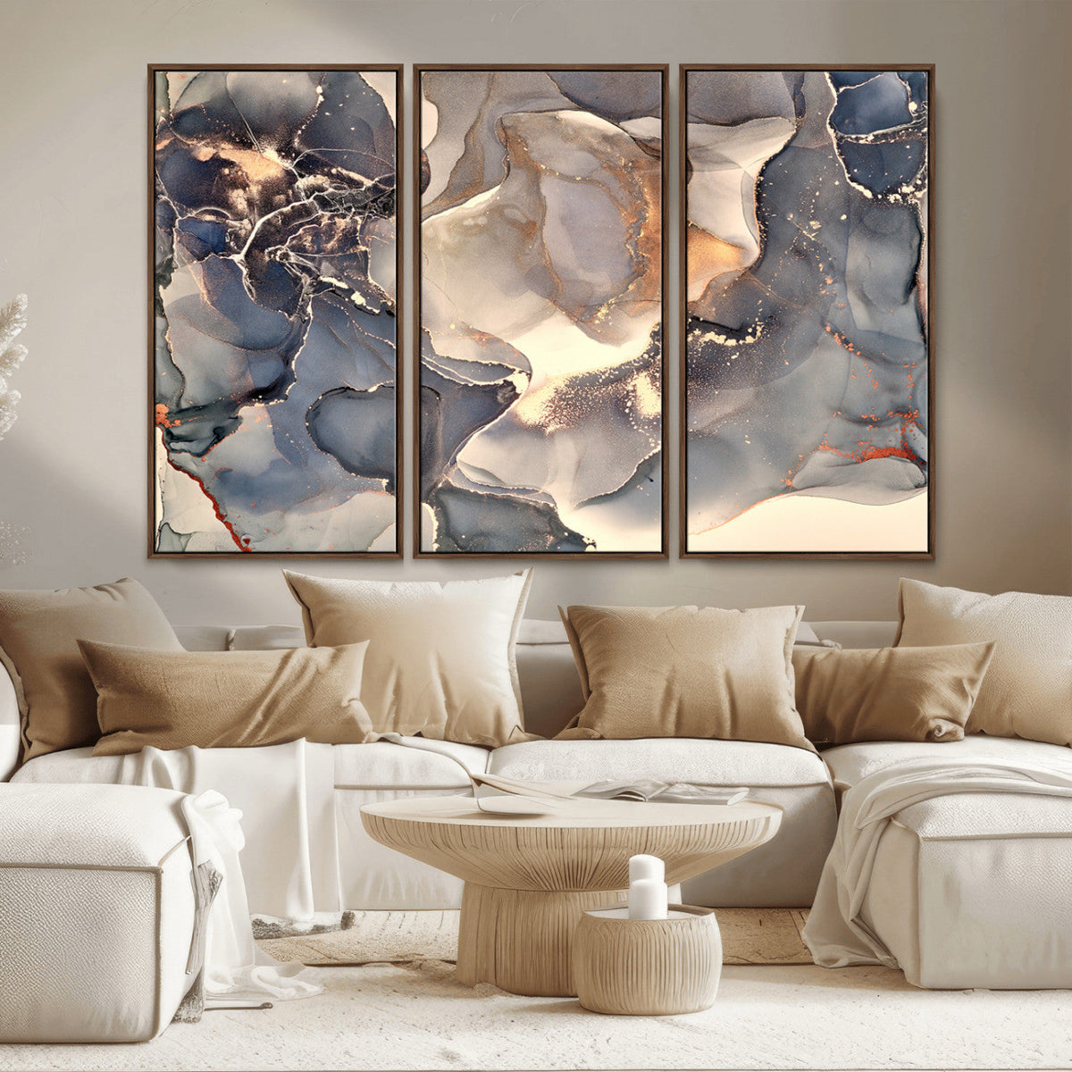 Abstract Blue and Gold Wall Art - Fluid Ink Artwork - Modern