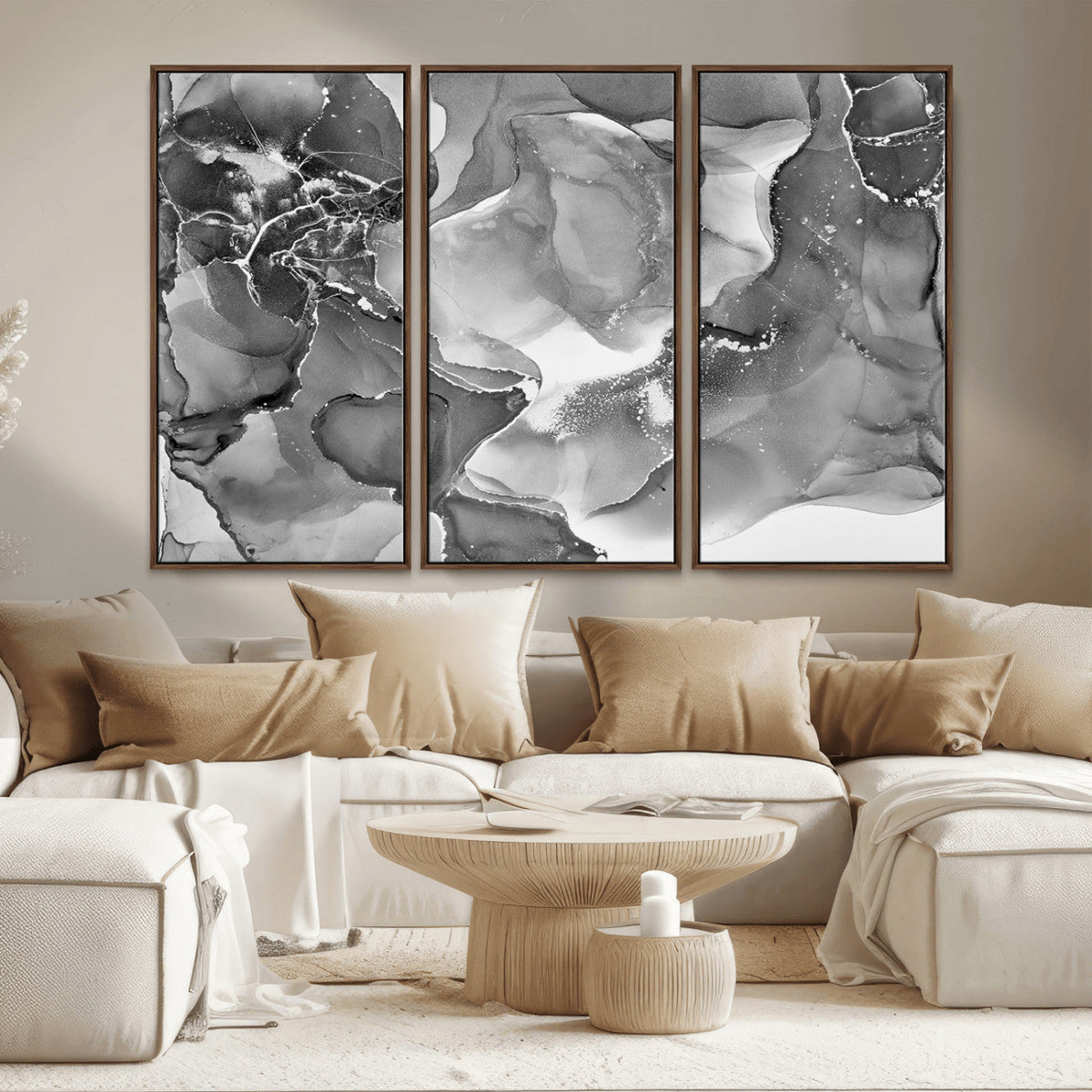 Black White Abstract Canvas Wall Art - Fluid Ink Artwork -