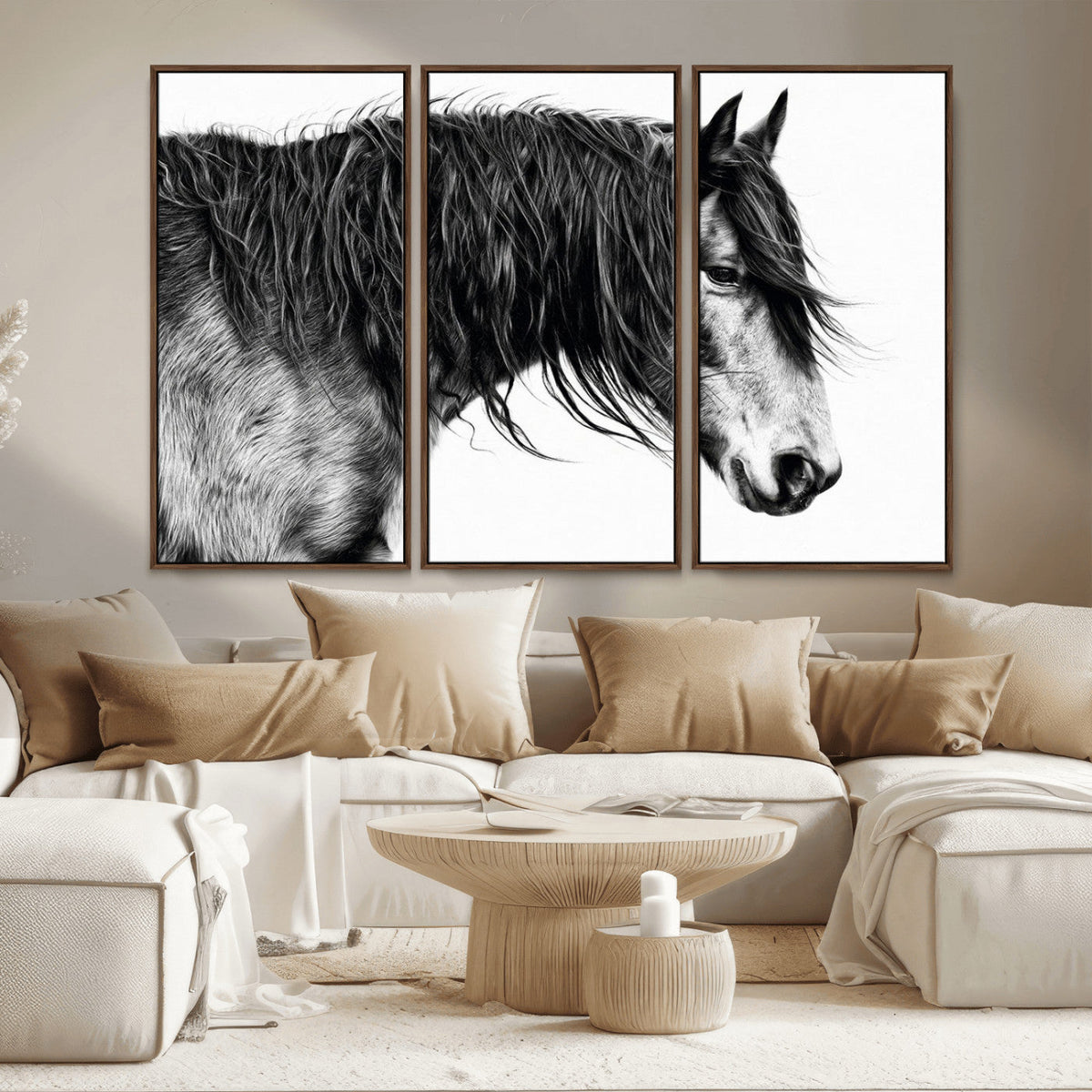 Majestic Horse Wall Art – Framed Black White Portrait Canvas