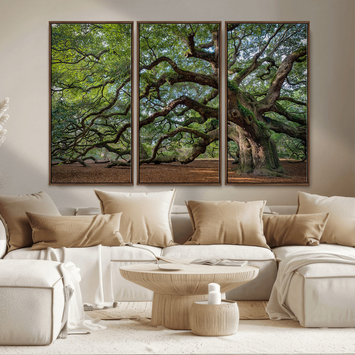 Historic Tree Wall Art – Framed Mossy Branch Canvas Artwork,