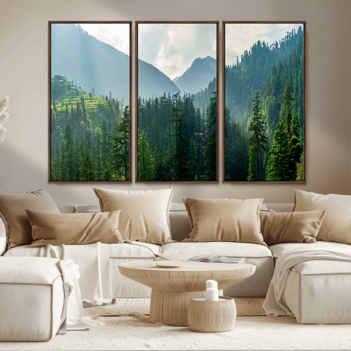 Misty Forest Mountain Wall Art Canvas Print – Framed Serene