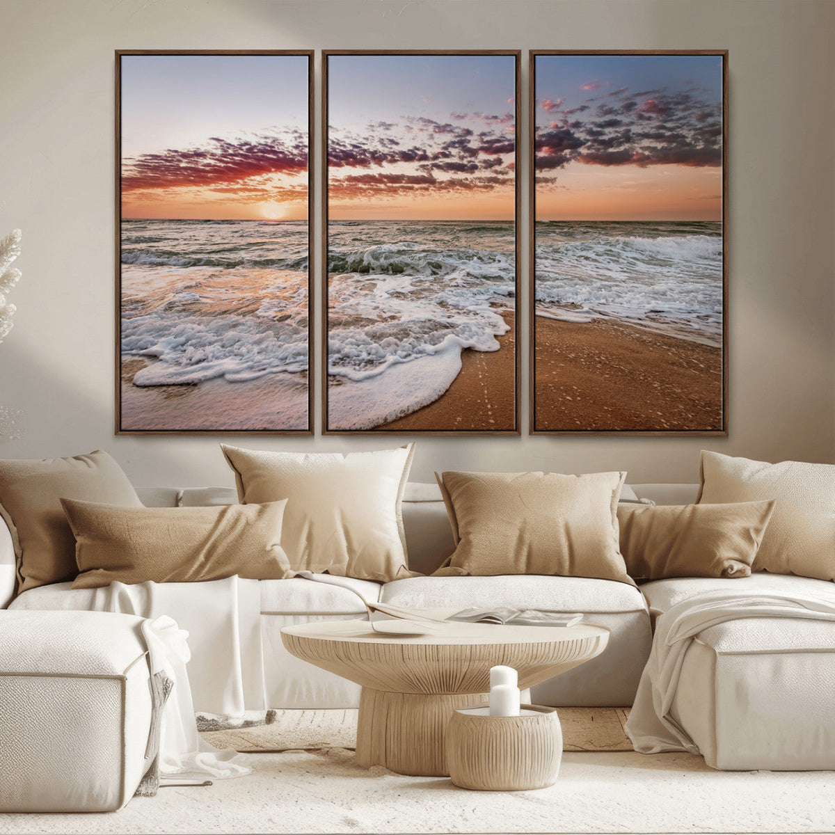 Ocean Sunset Wall Art Canvas Print – Framed Sandy Shore