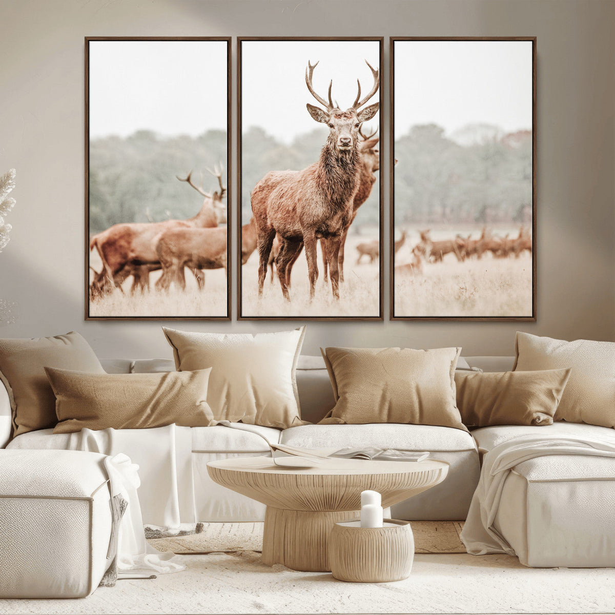 Rustic Nature Wall Art Canvas Print – Stag Woodland Framed