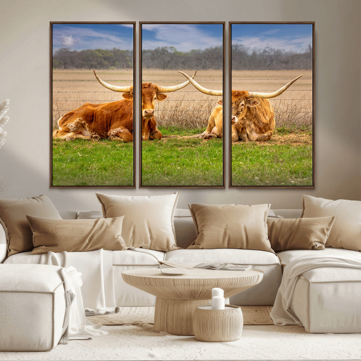 Texas Longhorn Pair Wall Art Canvas Print – Peaceful Rustic