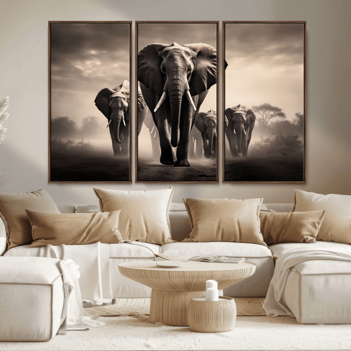 Elephant Family Wall Art Canvas Print, Framed Elephant Wall