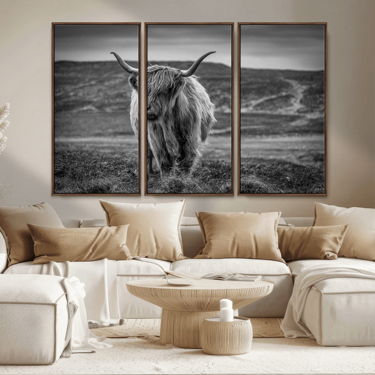 Fluffy Cattle Wall Art Print, Highland Cow Canvas, Framed