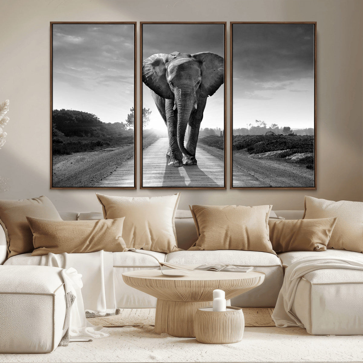 Black and White Elephant Wall Art Canvas Print