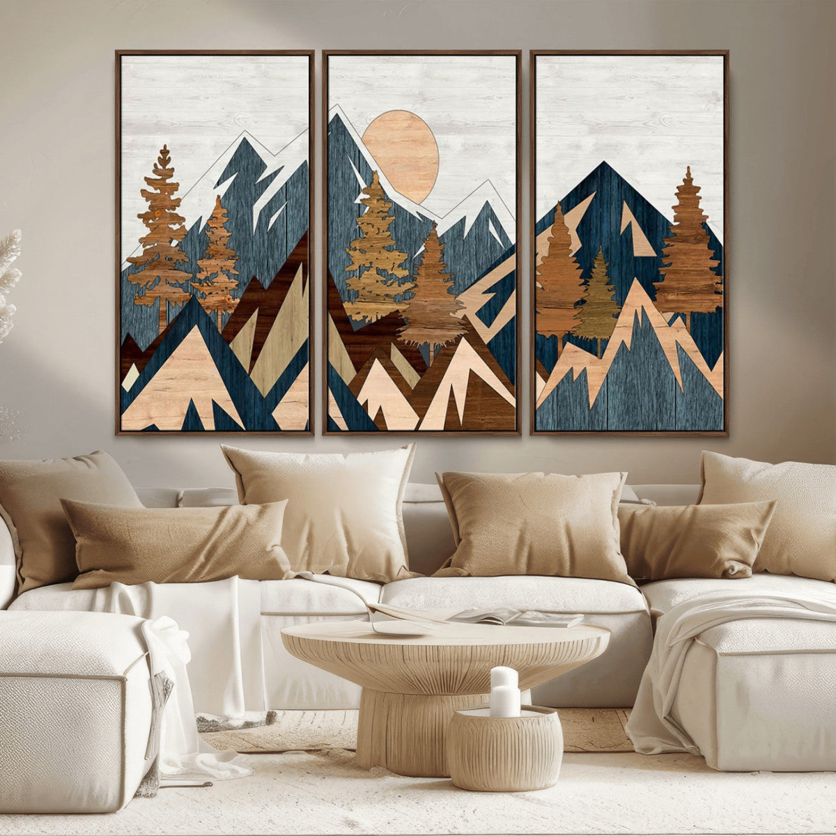 Abstract Wood Panel Effect Mountain Range Top Wall Art