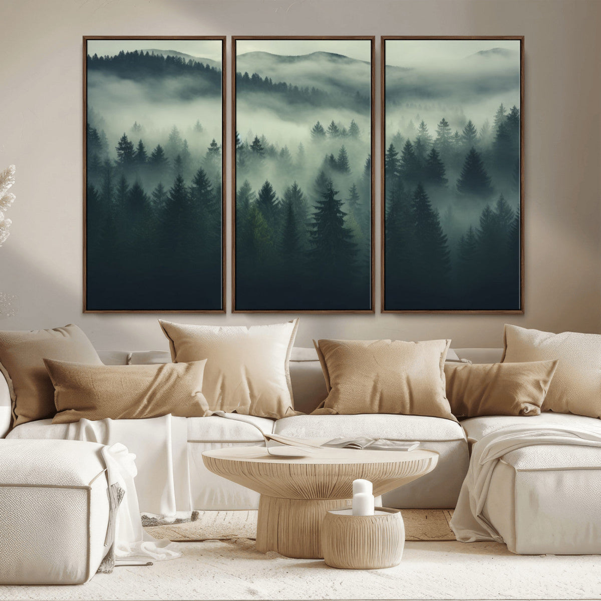 Misty Forest Wall Art Premium Canvas Print a Foggy and