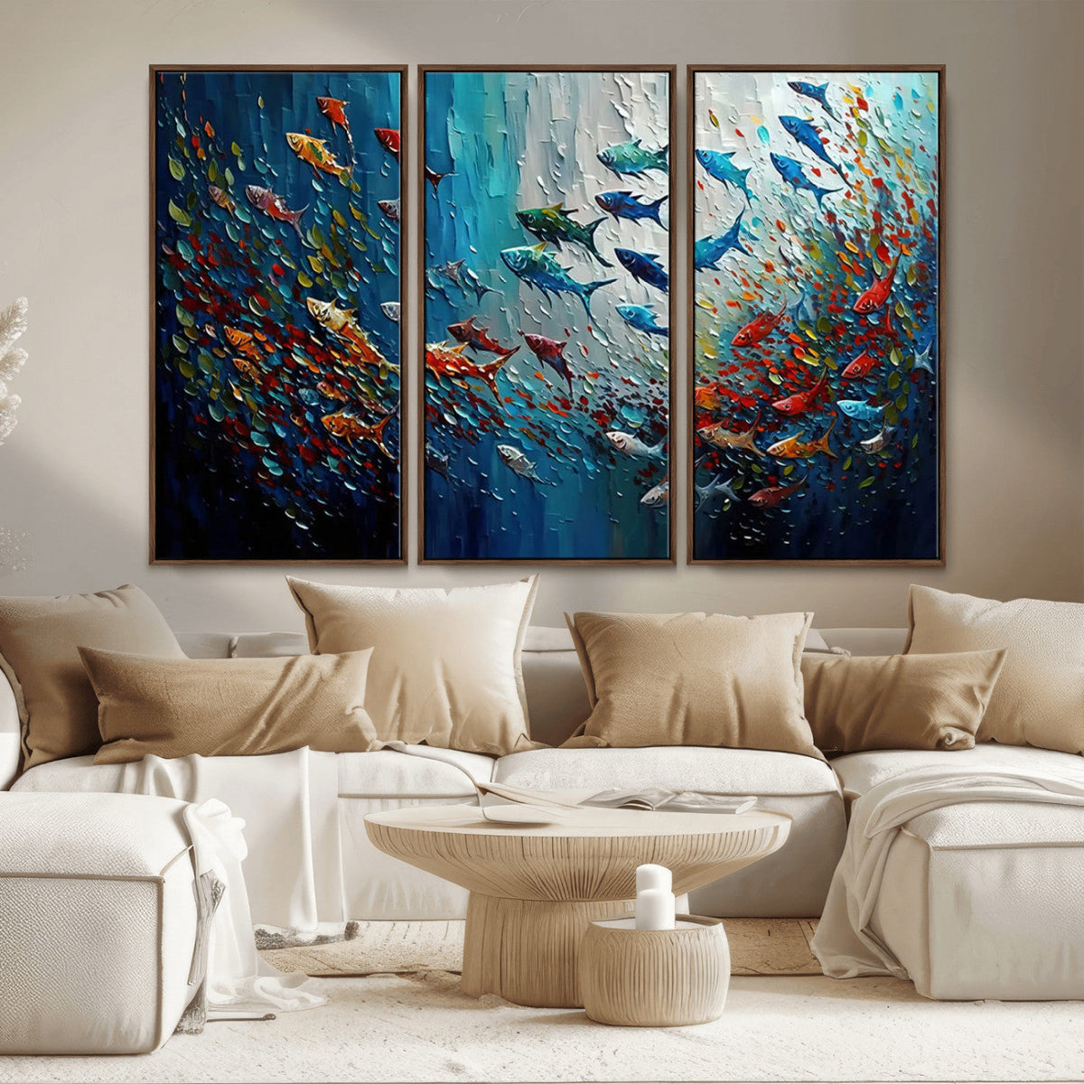 Modern Abstract Fish Shoal Wall Art Canvas Print, Colorful