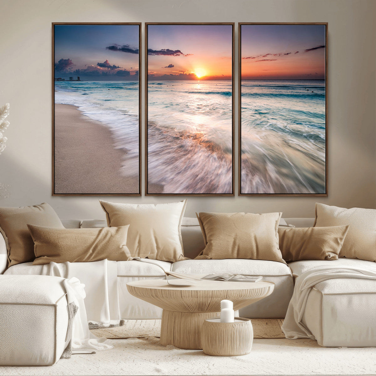 Sunset Beach Wall Art – Soothing Coastal Landscape, Ready to