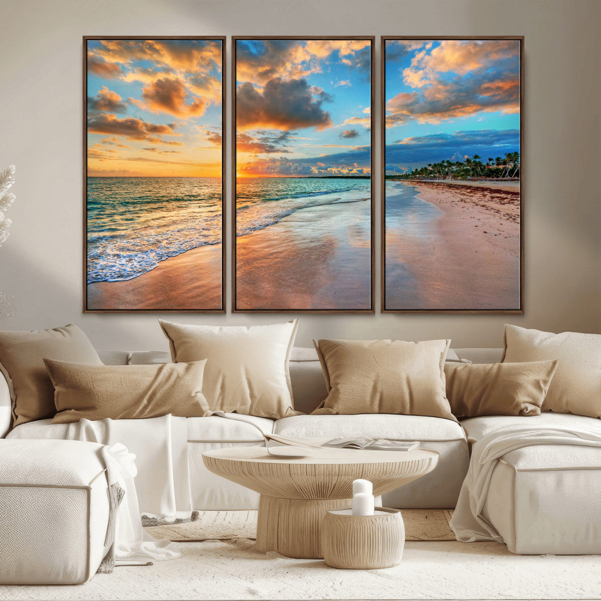 Serene Beach Sunset Wall Art | Coastal Ocean Canvas Print |