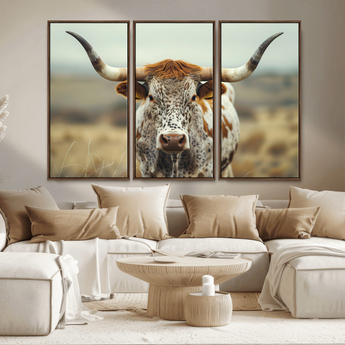 Texas Cow Longhorn Wall Art Canvas Print for Farm House Wall