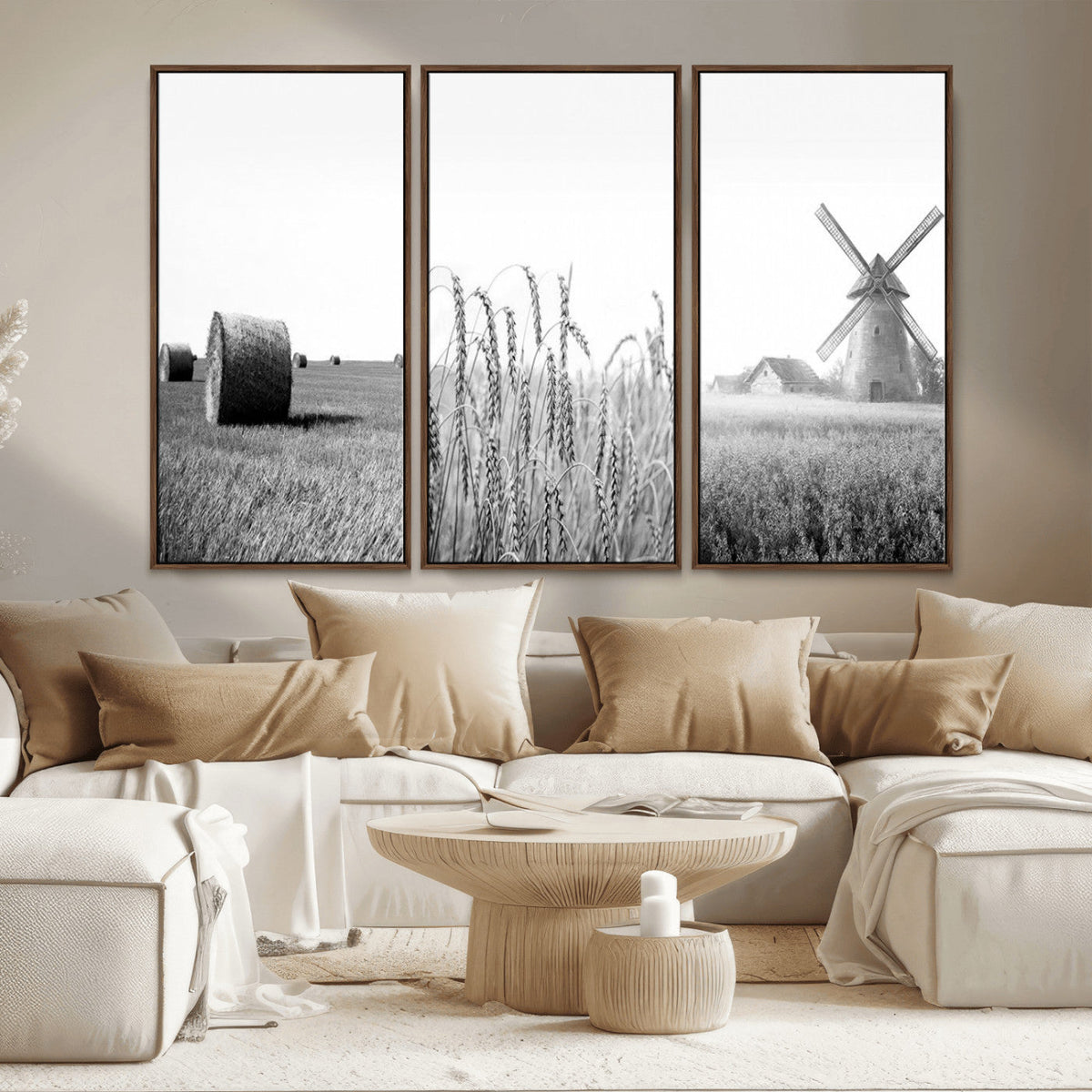 Vintage Farmhouse Black and White Triptych Wall Art – Giclee