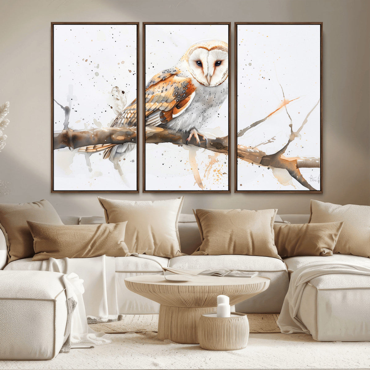 Barn Owl Wall Art on Branch | Stunning Canvas Print for