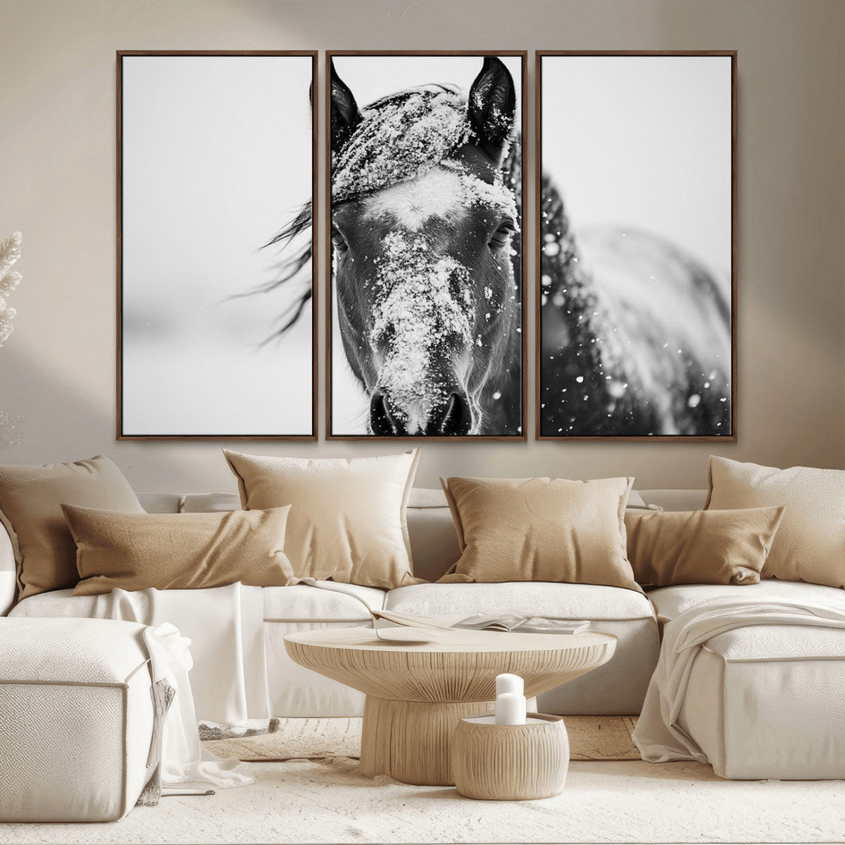 Western Wall Art | Black and White Winter Horse Wall Art |