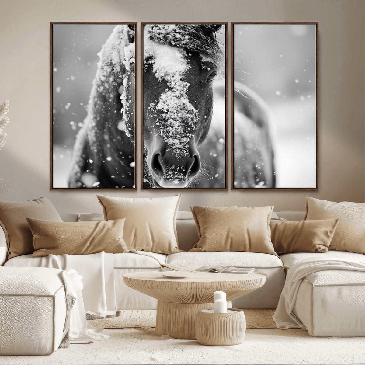 Black and White Horse Winter Wall Art | Ready to Hang and