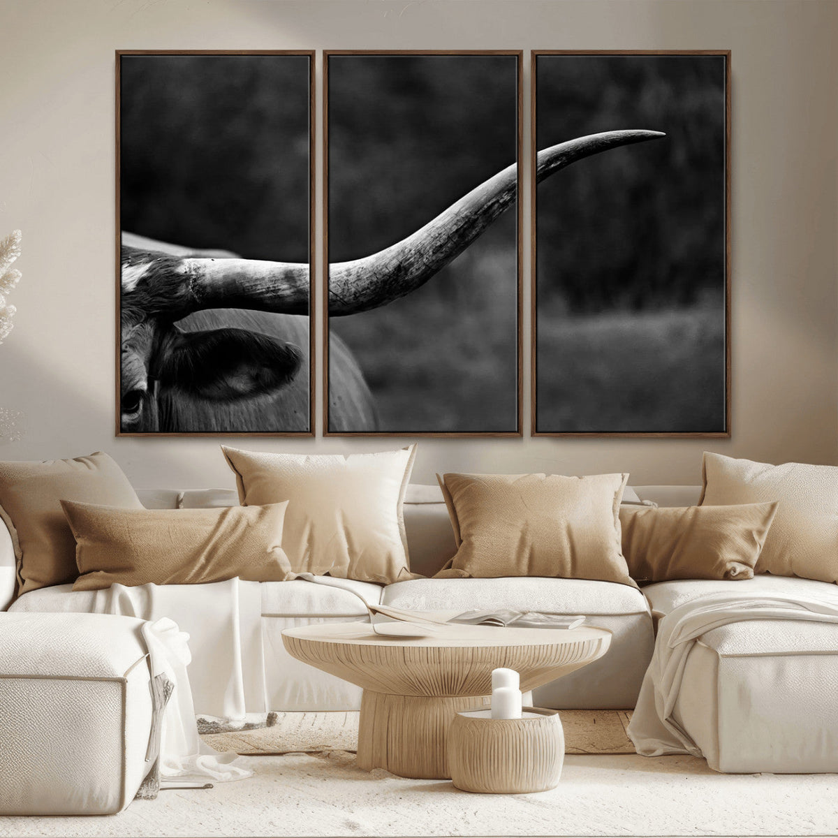 Cow Longhorn Wall Art | Black and White Print | Ready to