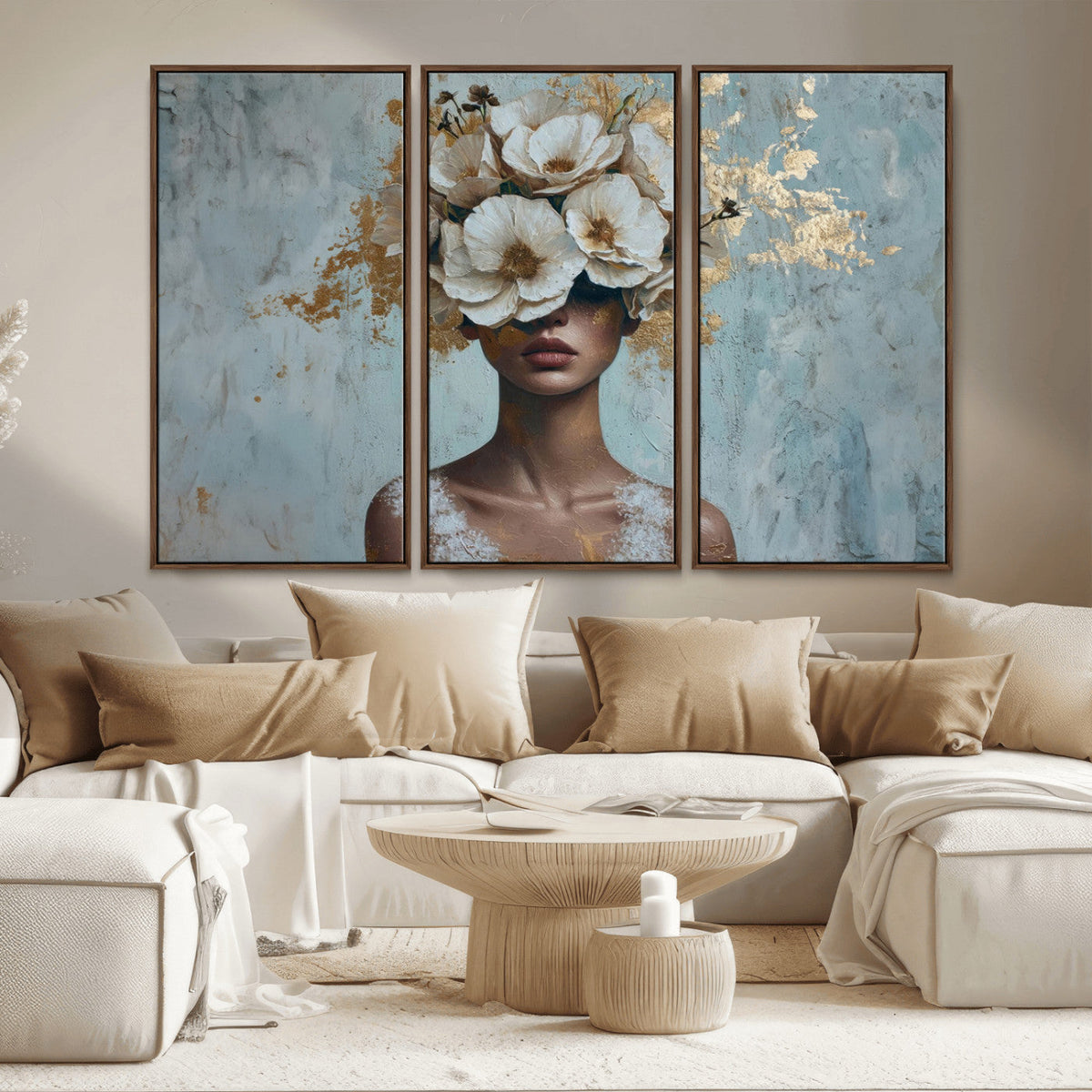Golden Petal Wall Art - Petal Silhouette Woman Wall Art