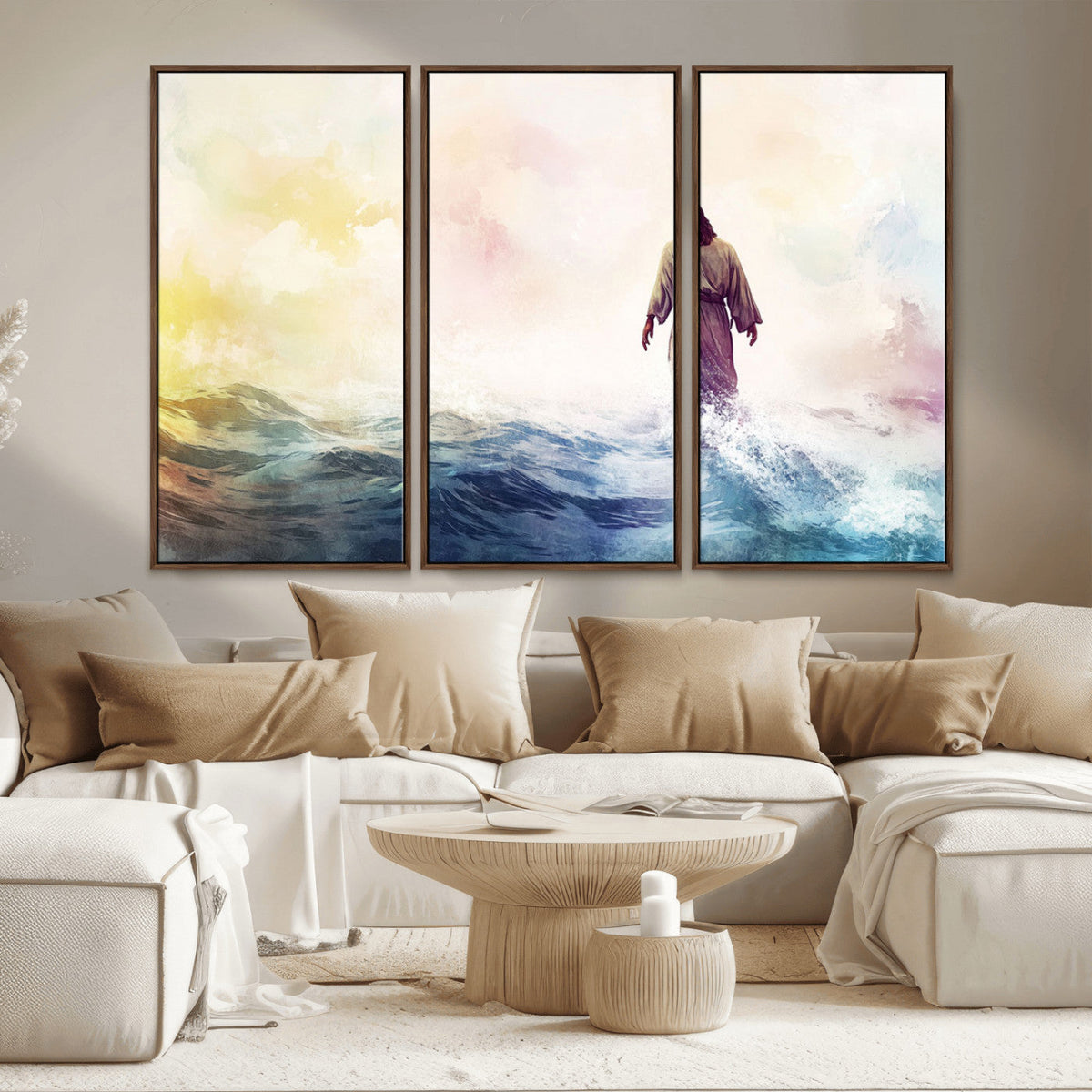 Watercolor Jesus Walking on Water Canvas Print, Christian