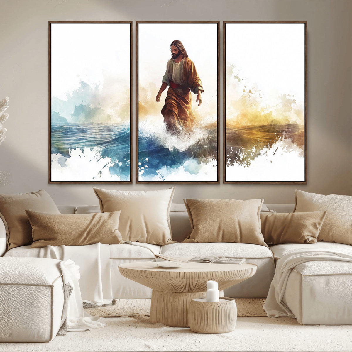 Watercolor Jesus Walking Wall Art Print, Jesus Water Canvas