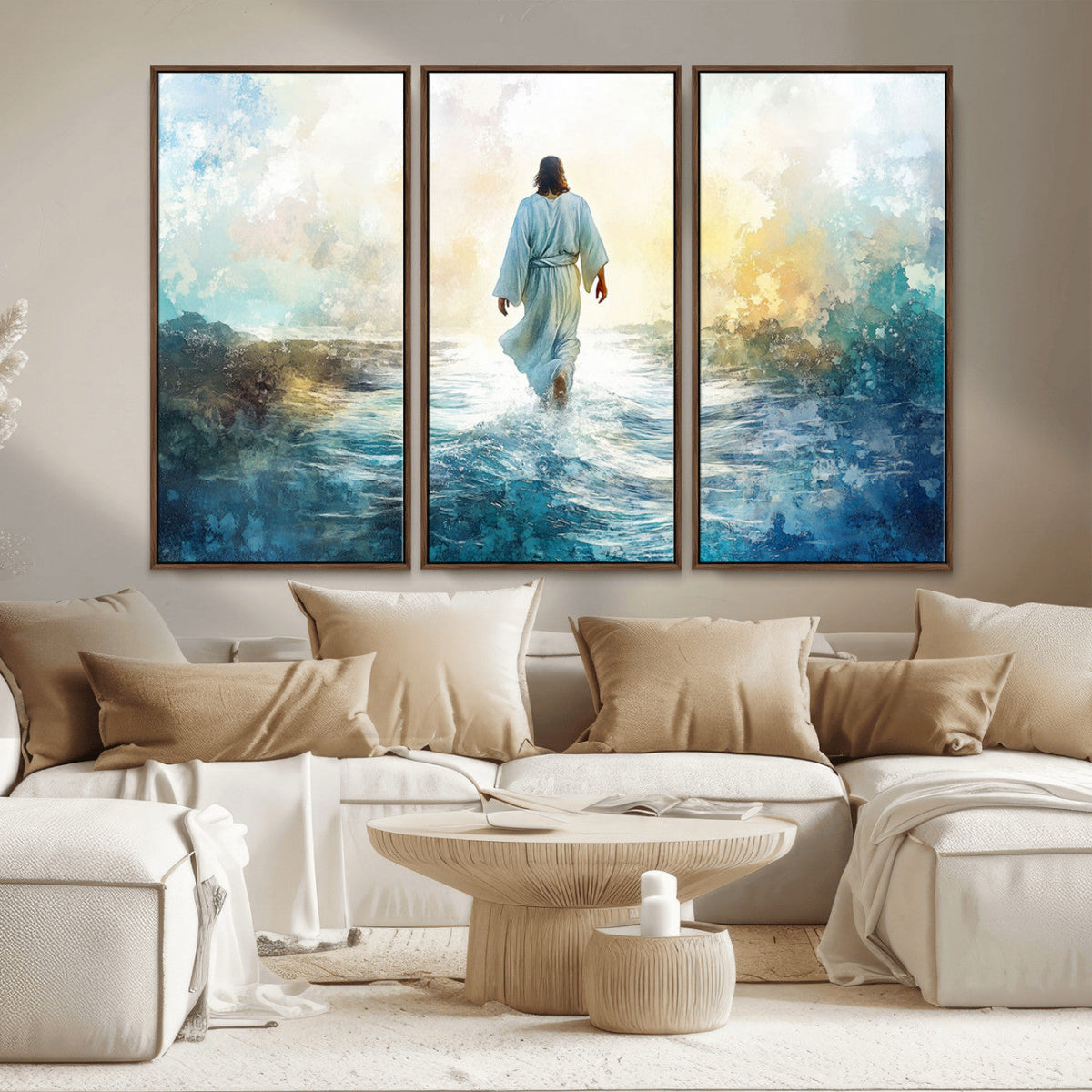 Watercolor Jesus Walking on Water Canvas Print, Christian