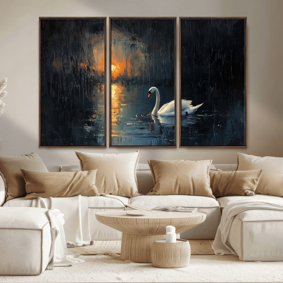Abstract Swan on Water Wall Art Canvas Print - Elegant